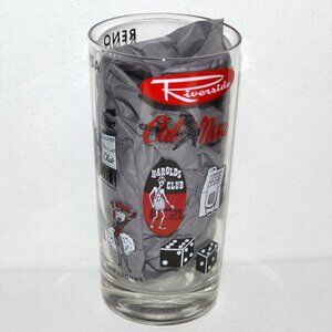 Souvenir Drinking Glass  Reno Nevada Casinos Gaming Decor Collectible